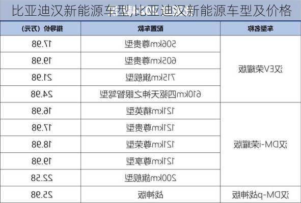 比亚迪汉新能源车型,比亚迪汉新能源车型及价格