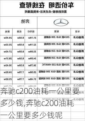 奔驰c200油耗一公里要多少钱,奔驰c200油耗一公里要多少钱呢